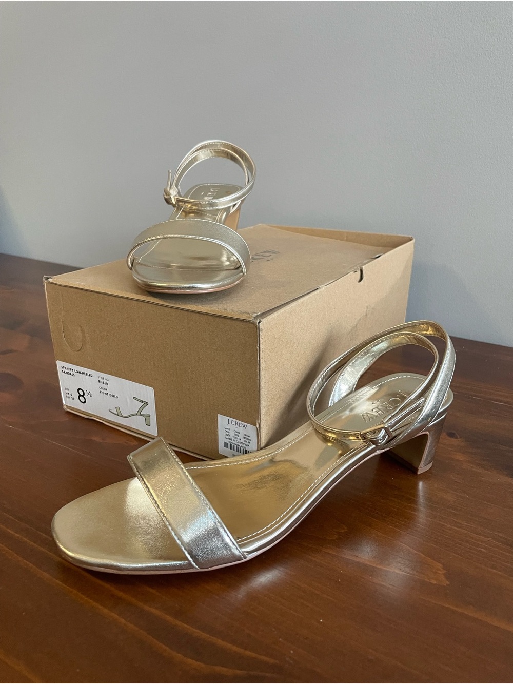 J. Crew Strappy Light Gold Low Block Heel Sandals
